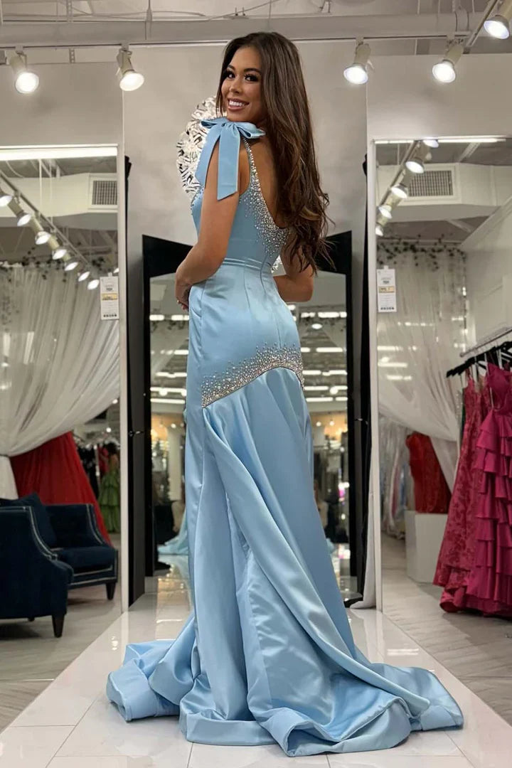 Glamorous Mermaid One-Shoulder Beaded Light Blue Party Dress