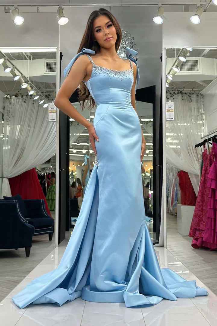 Glamorous Mermaid One-Shoulder Beaded Light Blue Party Dress