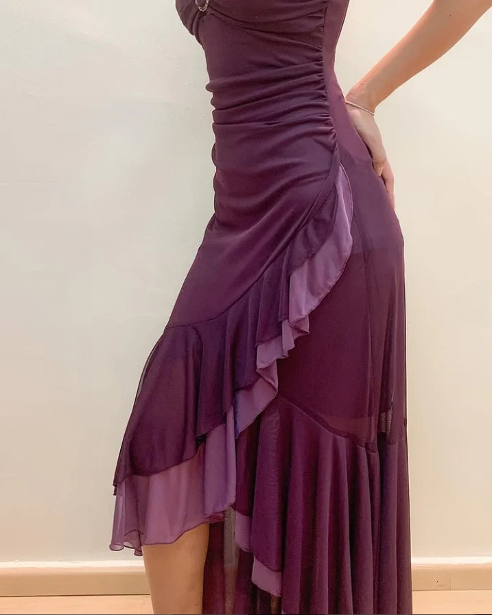 Glamorous Sheath Spaghetti Strap Lace-Up Plum High-Low Prom Dress