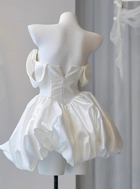 Glamorous Strapless Beaded White Short Homecoming Dress