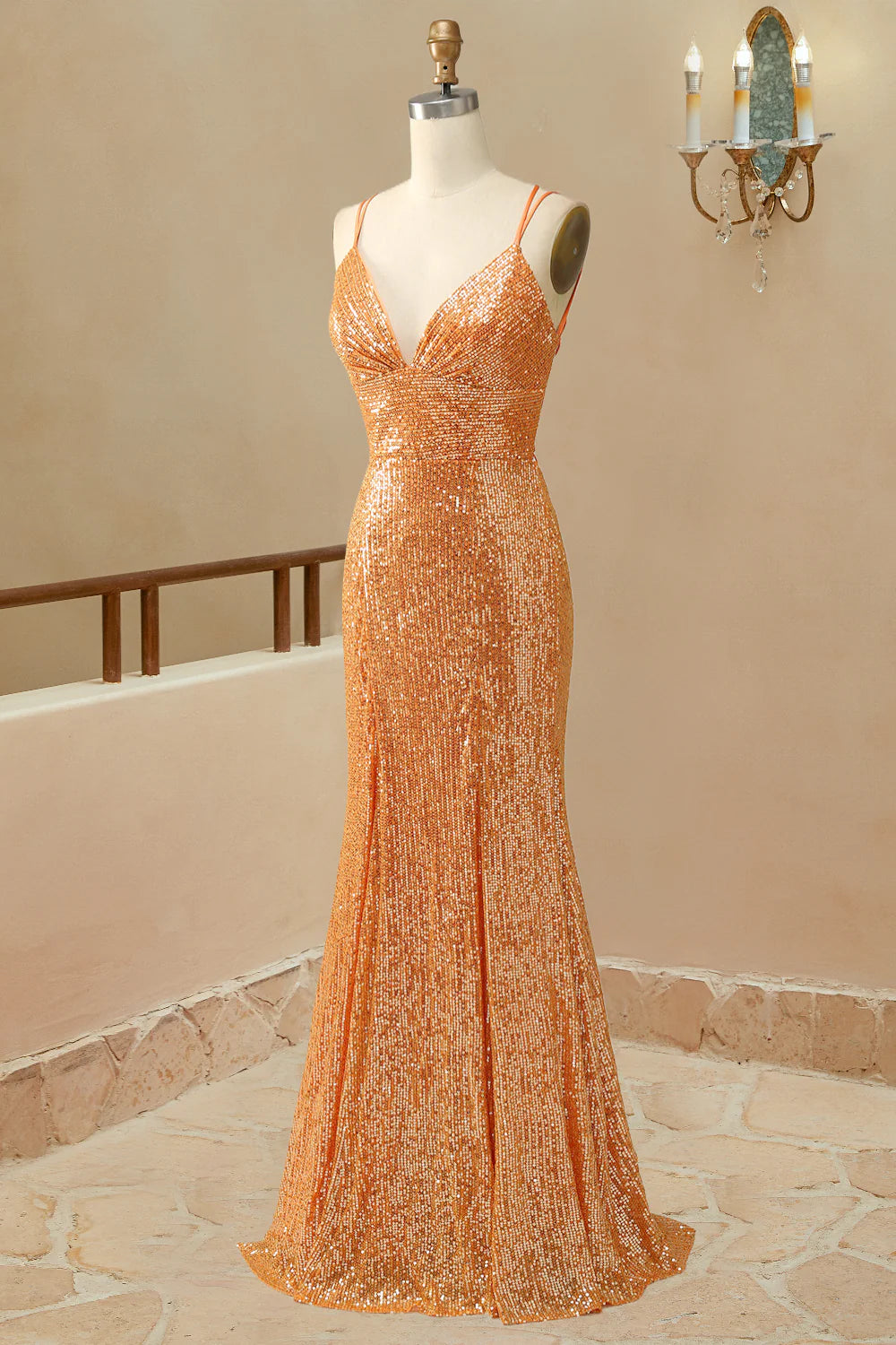 Mermaid Sequins Prom Dresse Spaghetti Straps