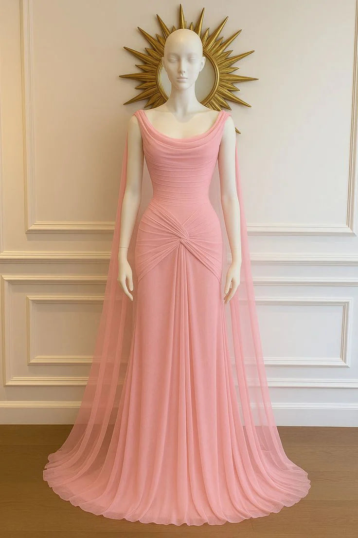 Gorgeous A-Line Cowl Neck Sleeveless Backless Floor-Length Prom Dress