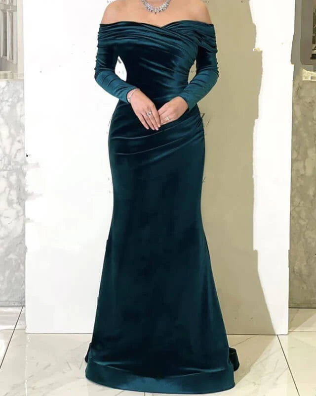 Mermaid Velvet Gown Long Sleeves Prom Dresses