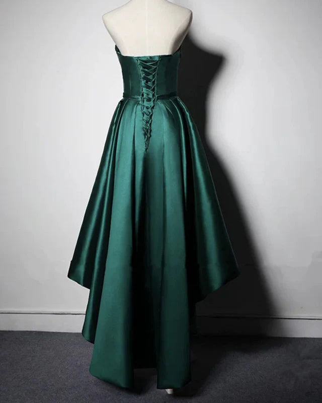 A-line Satin Sweetheart Corset Asymmetric Bridesmaid Dresses Prom Dresses