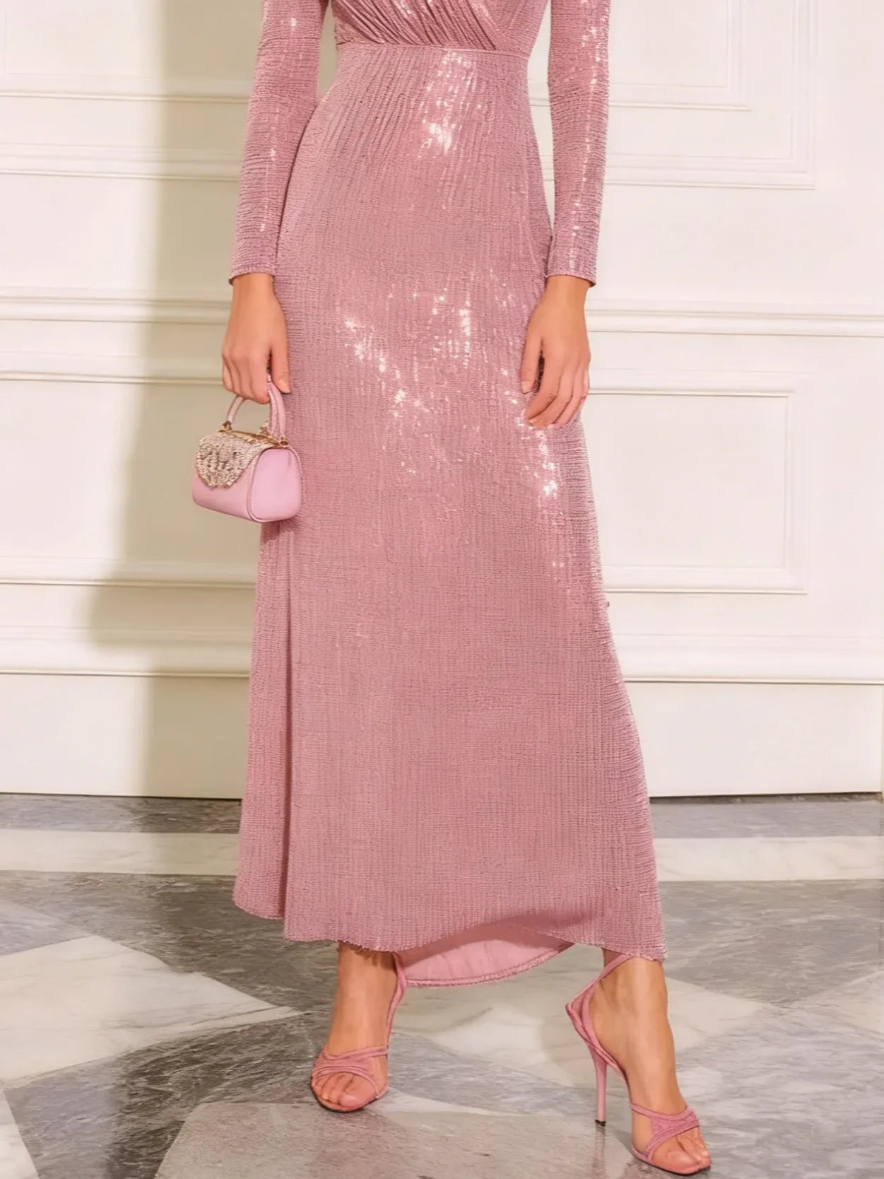 Luxury A-Line V Neck Long Sleeve Zipper Up Floor Length Evening Dresses