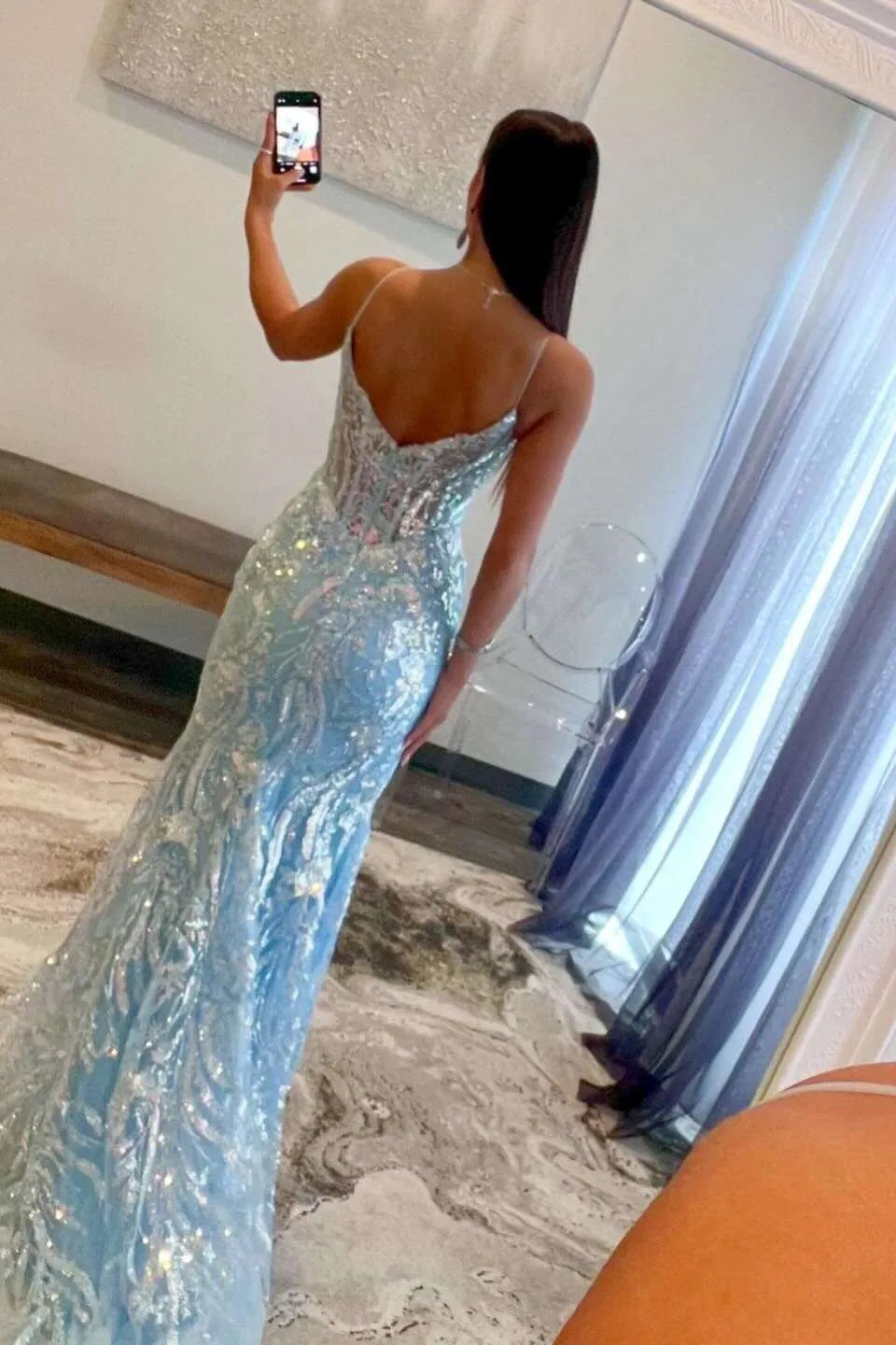 Luxury Mermaid V-neck Sleeveless Backless Floor-Length Prom Dress