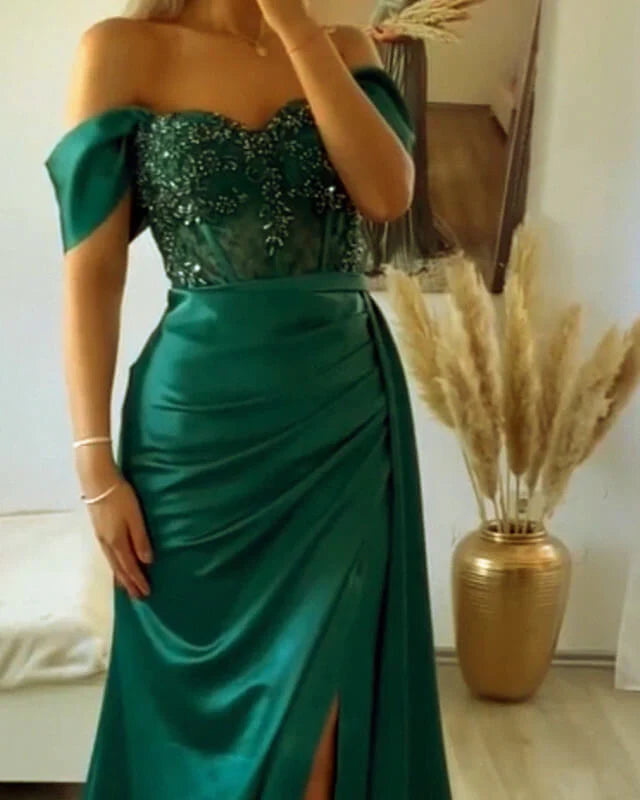 Mermaid Satin Strapless Split Gown Prom Dresses