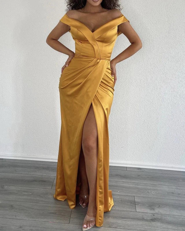 Mermaid Off The Shoulder Satin Prom Dresses