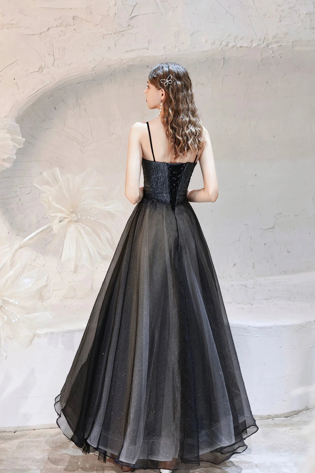 Modern A-Line Spaghetti Strap Sleeveless Lace Up Floor-Length Prom Dress