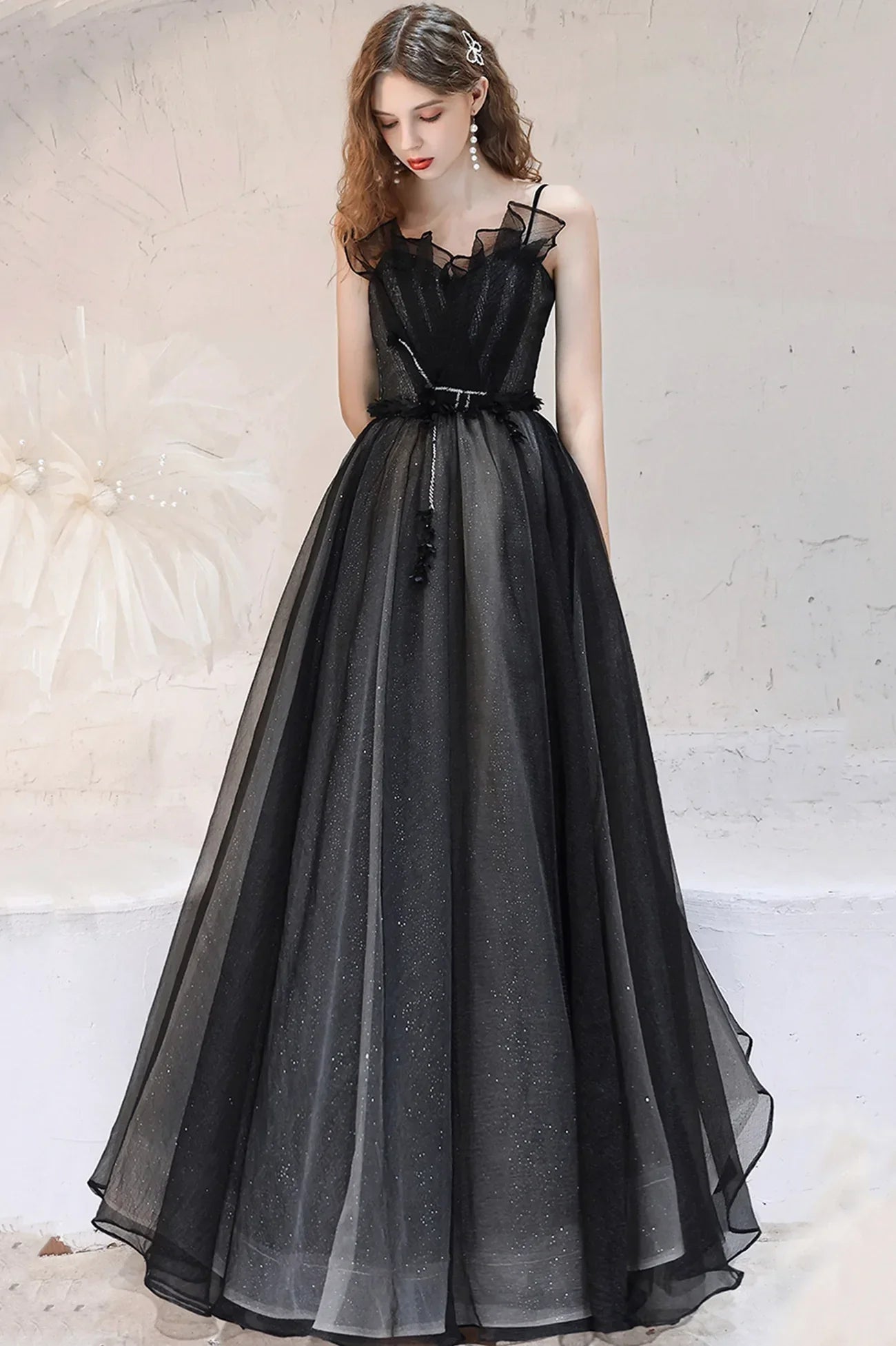 Modern A-Line Spaghetti Strap Sleeveless Lace Up Floor-Length Prom Dress