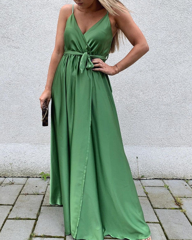 Boho Simple V Neck Split Bridesmaid Dresses Prom Dresses