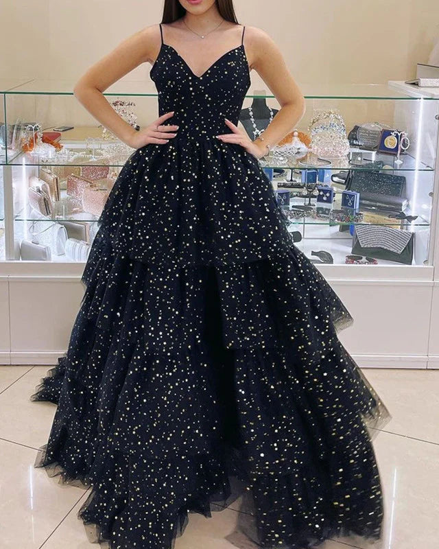 A-line Sparkles High Low Ruffles Prom Dresses