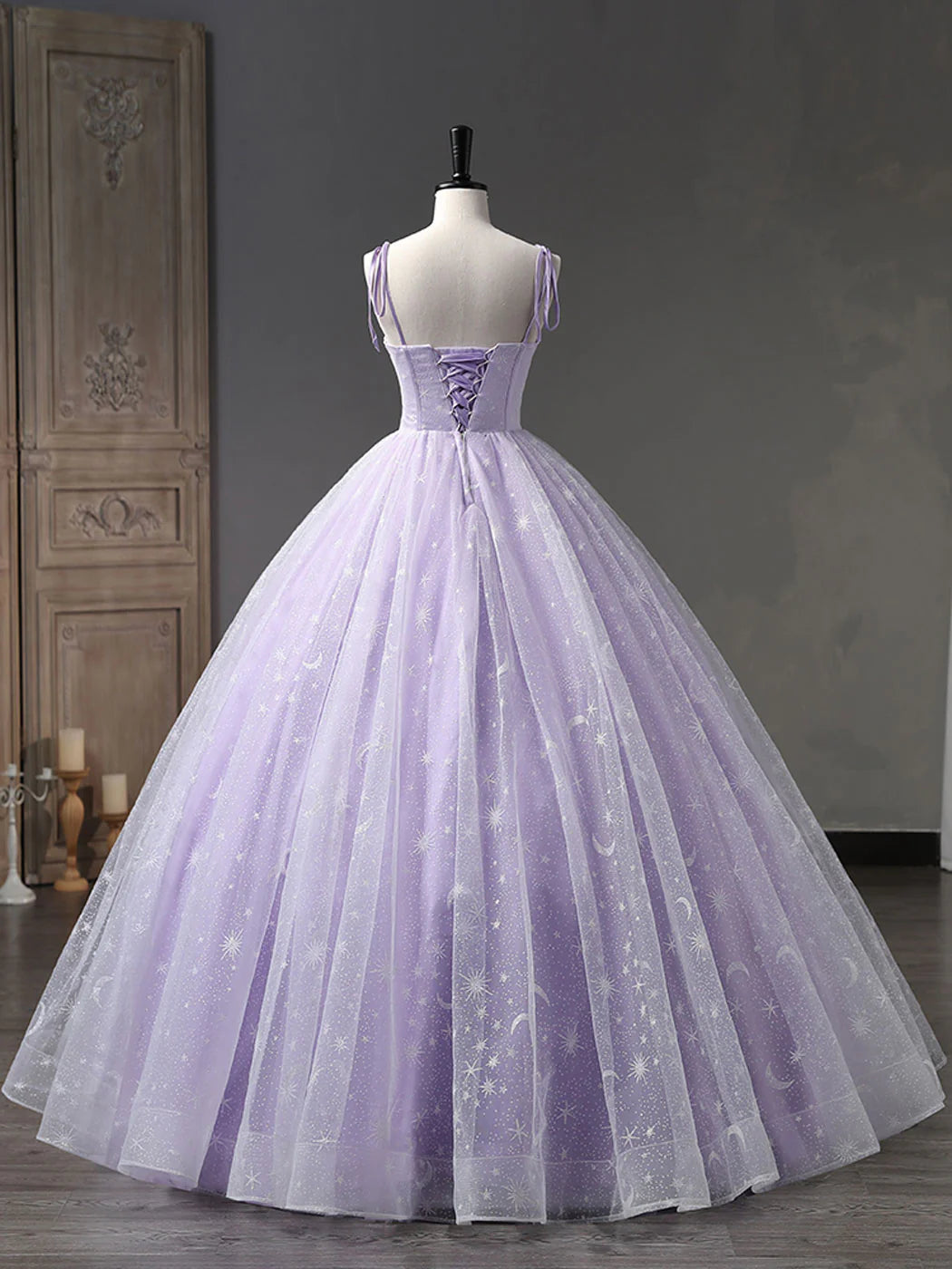 A-Line Tulle Long Prom Dresses