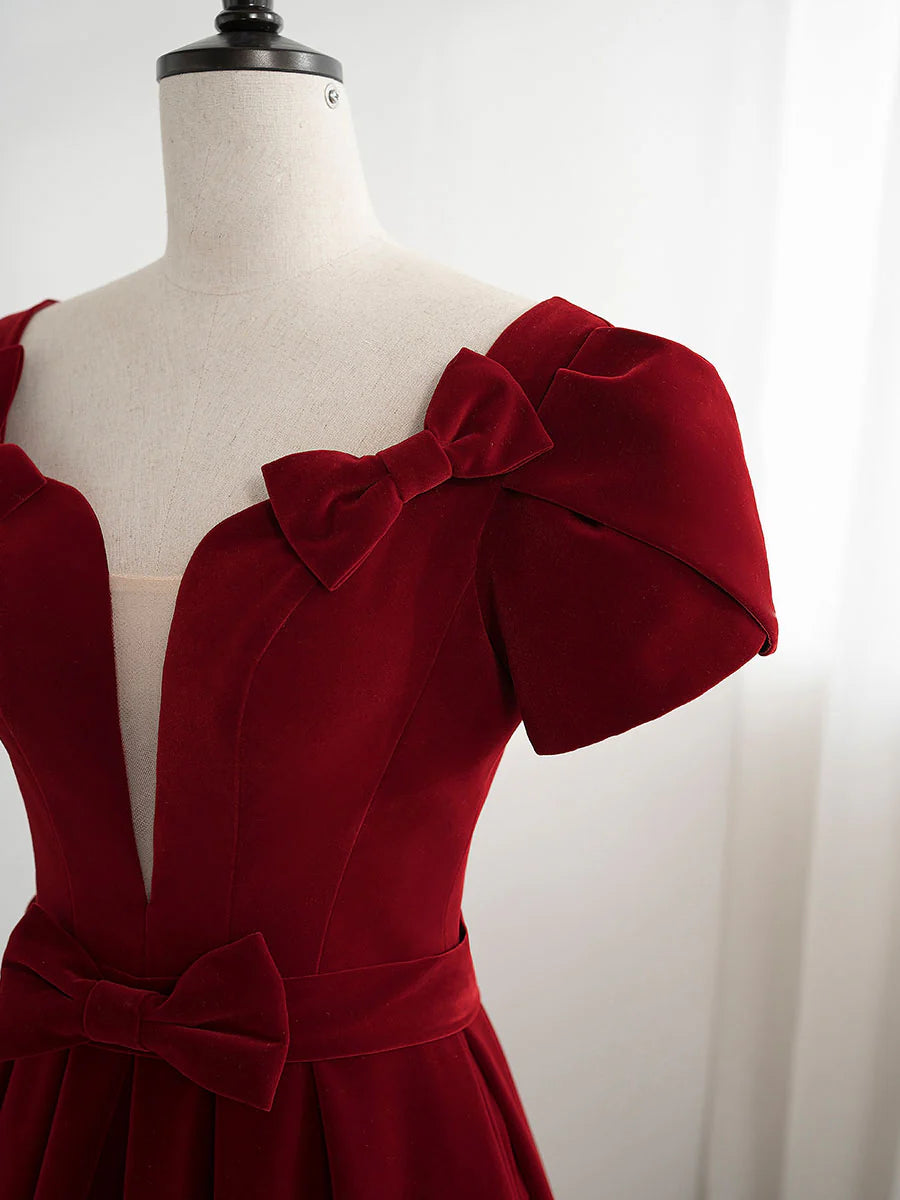 A line velvet long prom dress