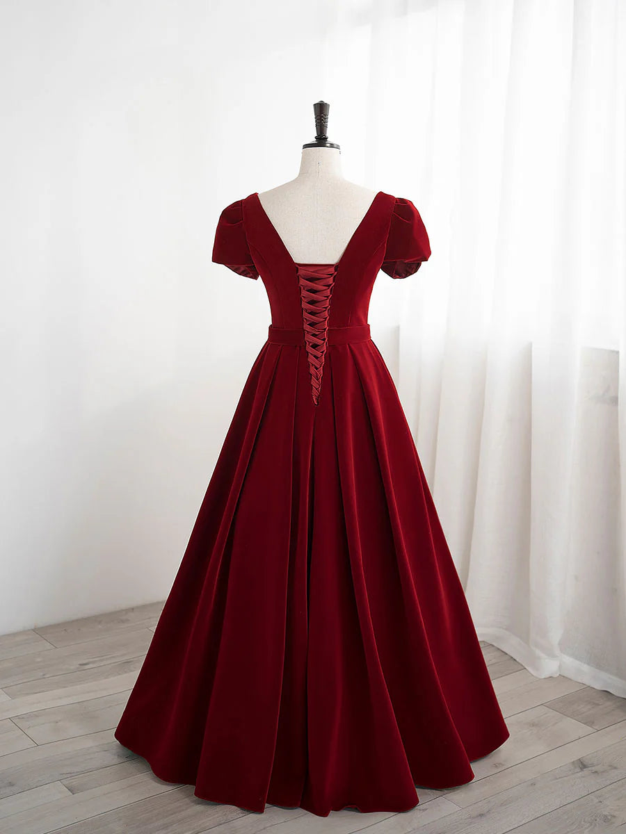 A line velvet long prom dress