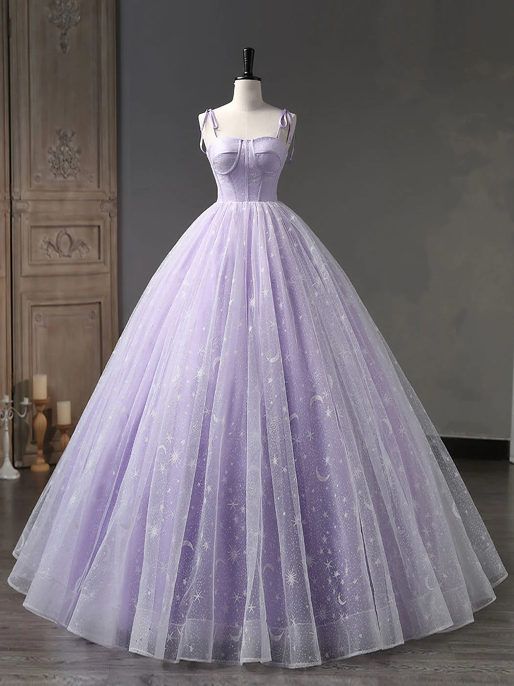 A-Line Tulle Long Prom Dresses