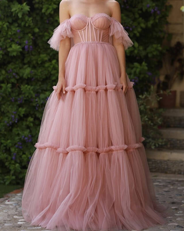 A-line Tulle Layered Corset Prom Dress