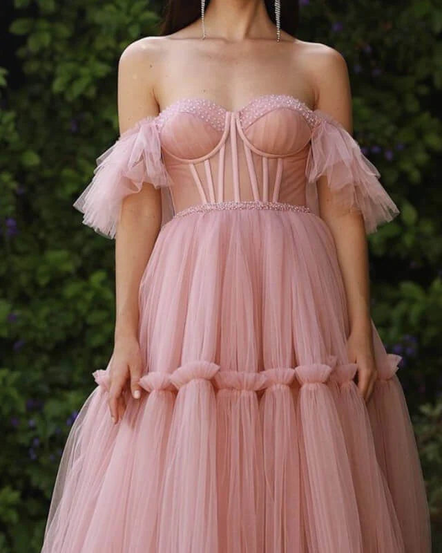 A-line Tulle Layered Corset Prom Dress