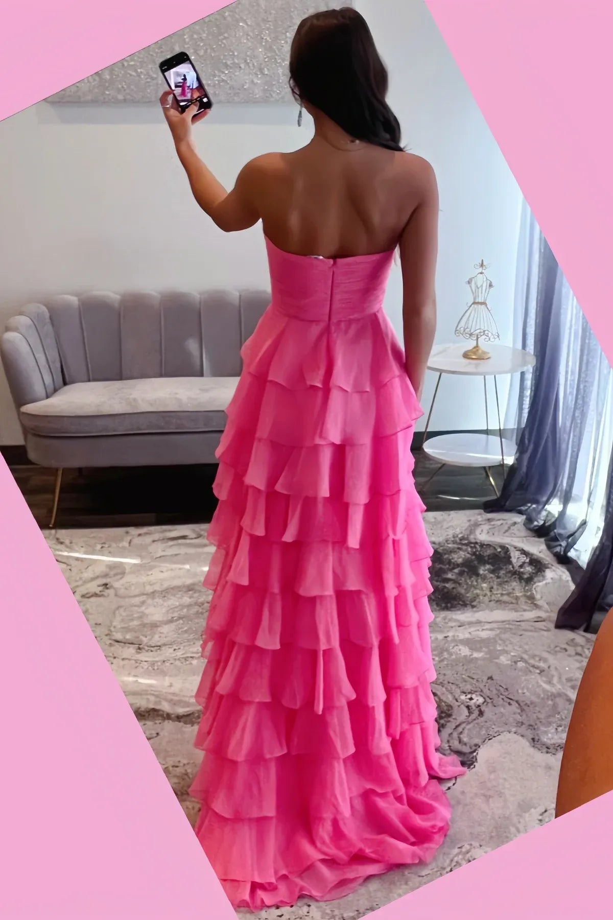 Pretty A-line V-neck Sleeveless Tiered Chiffon Floor-Length Prom Dress