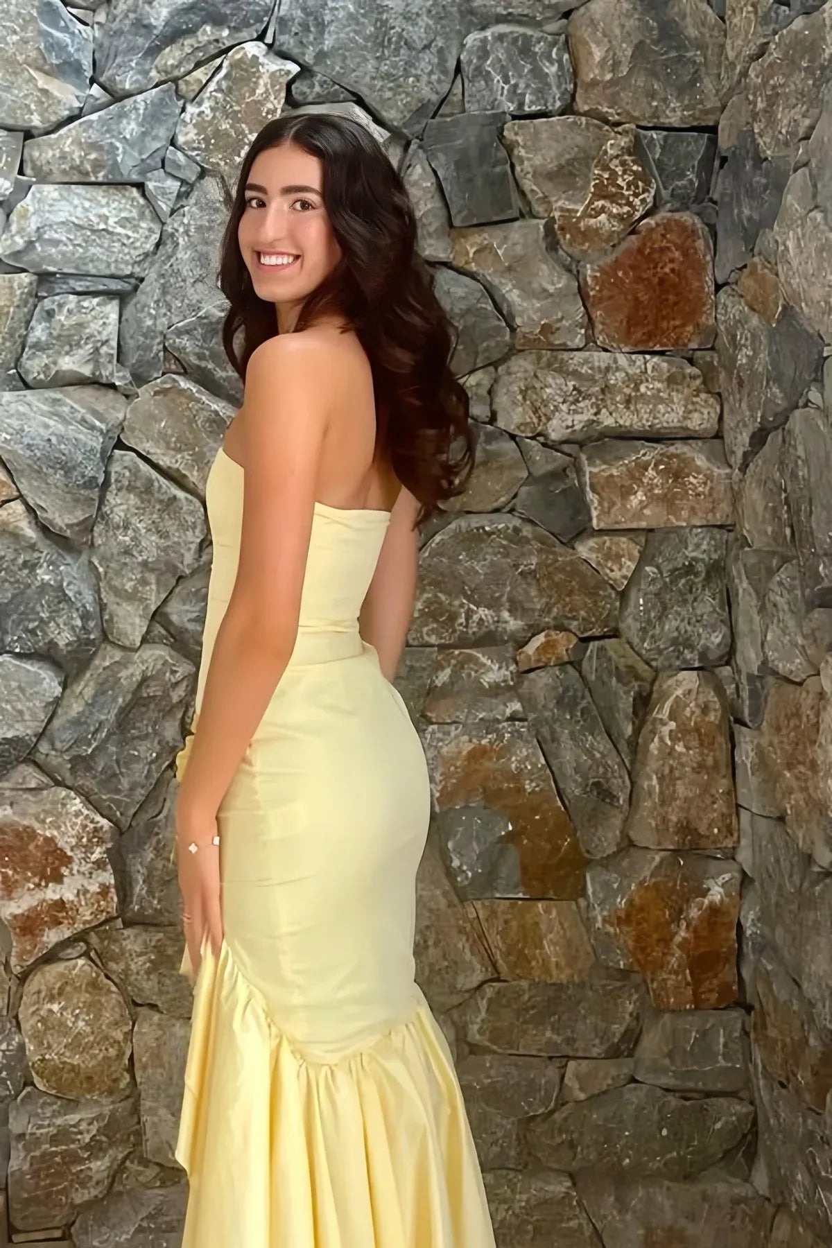 Pretty Fitted Strapless Sleeveless Side-Slit Asymmetrical-Length Prom Dress