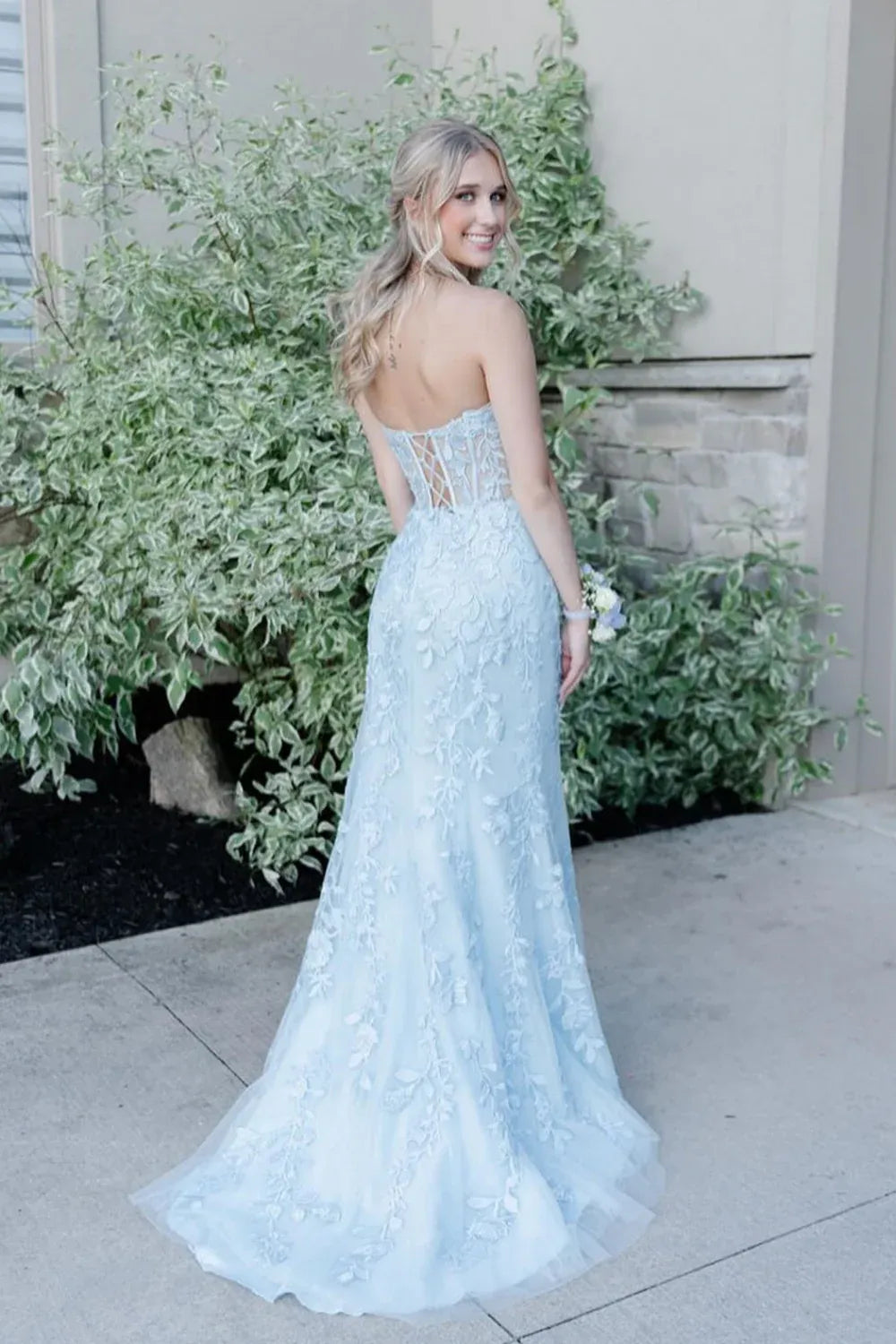 Pretty Mermaid Strapless Sleeveless Lace Up Sweep/Brush Train Prom Dress