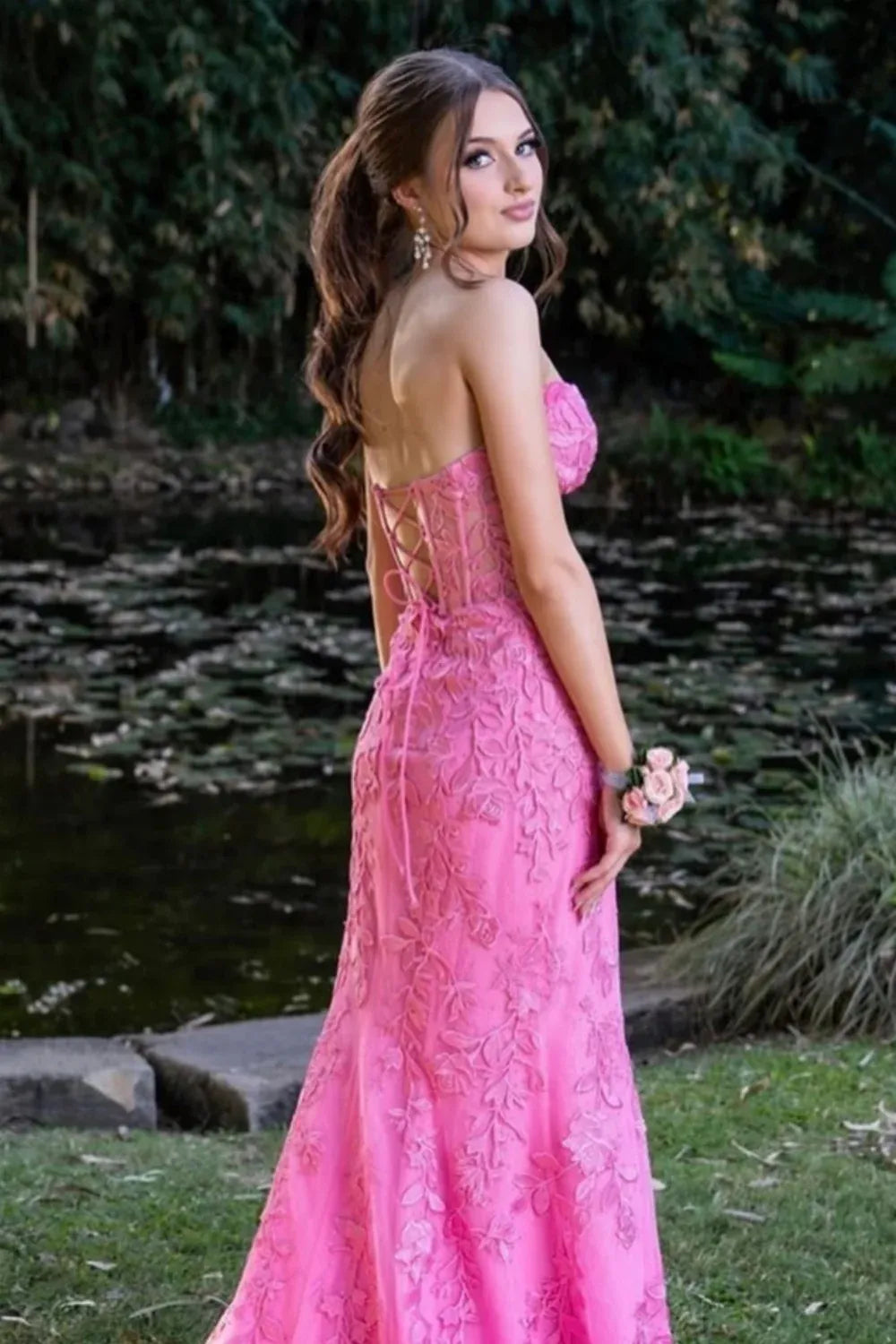 Pretty Mermaid Strapless Sleeveless Lace Up Sweep/Brush Train Prom Dress