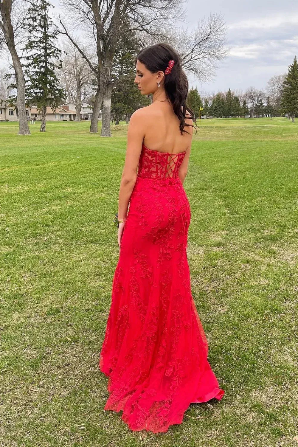 Pretty Mermaid Strapless Sleeveless Lace Up Sweep/Brush Train Prom Dress