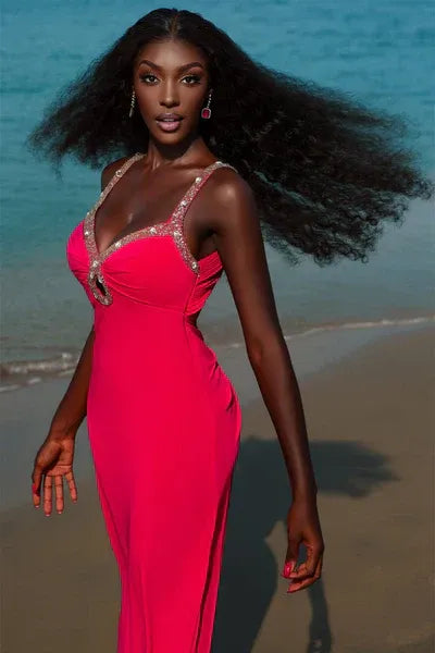 Pretty Mermaid V Neck Sleeveless Backless Floor-Length Prom Dress