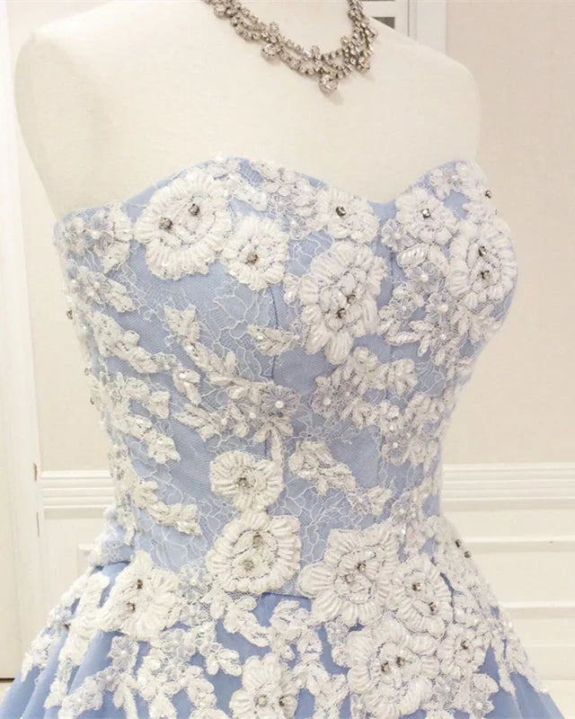 A-line Lace Sweetheart Corset Tulle Ball Gown Prom Dresses