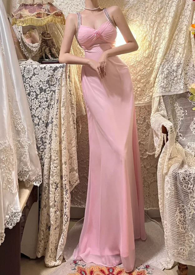 Romantic Mermaid Sweetheart-Neck Beaded Blush Pink Chiffon Party Dresses