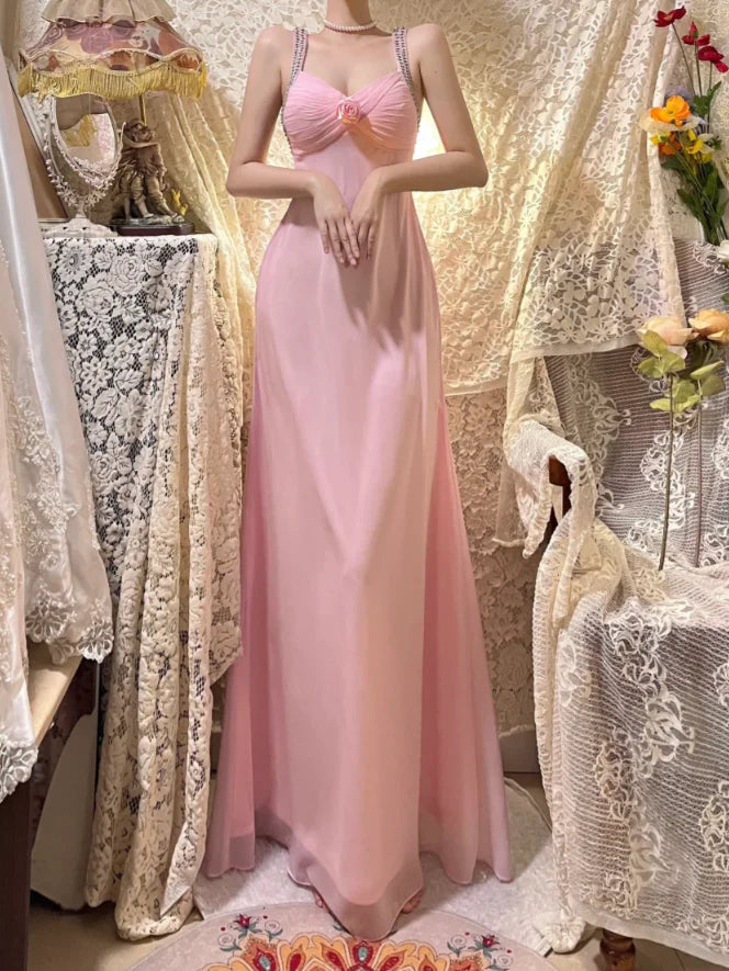 Romantic Mermaid Sweetheart-Neck Beaded Blush Pink Chiffon Party Dresses