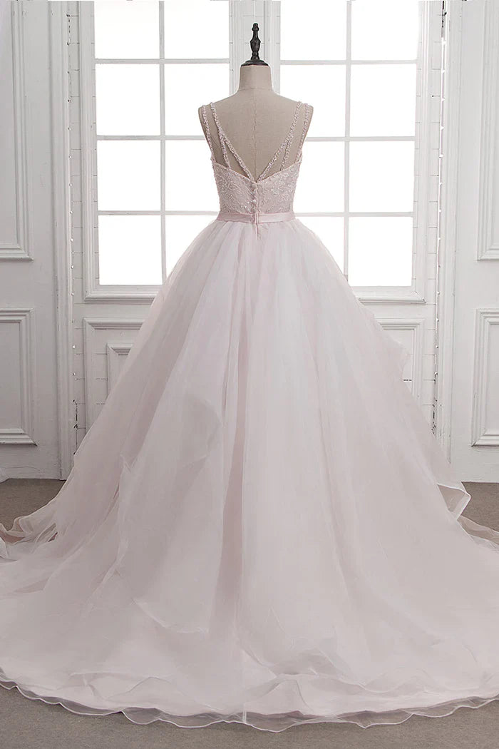 Romantic Sweetheart-Neck Beaded Blush Pink Long Wedding Dresses