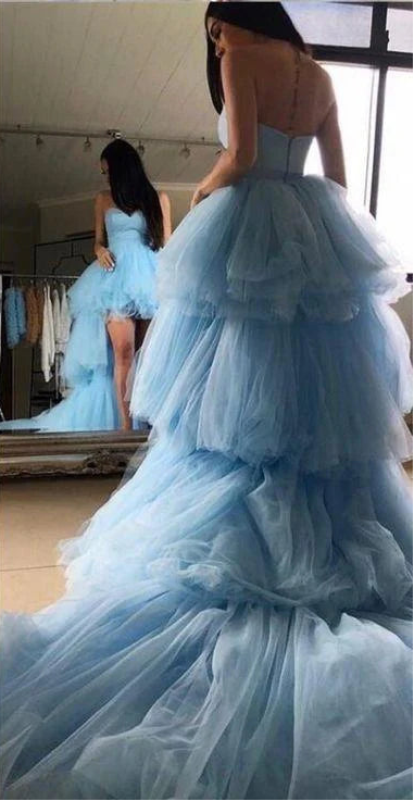 Romantic Sweetheart Neckline Tulle Sky Blue High-Low Party Dress