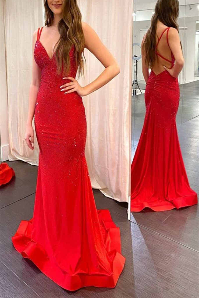 Mermaid Prom Dresses Evening Dresses Sexy Beading Floor Length Satin
