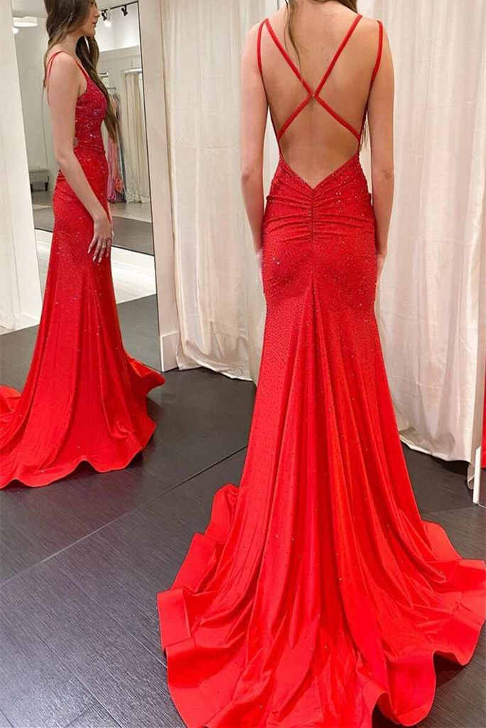Mermaid Prom Dresses Evening Dresses Sexy Beading Floor Length Satin