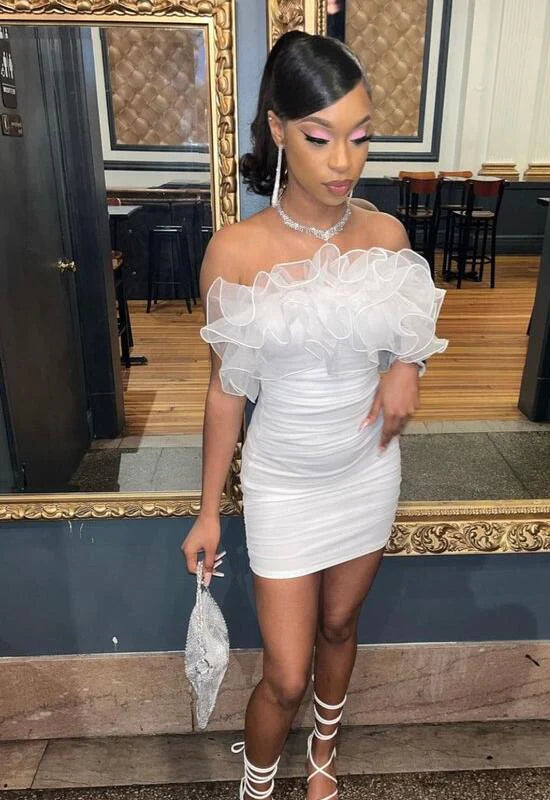 Sexy Sheath/Column Rufflues Neck Sleeveless Tulle Short-Mini Homecoming Dress