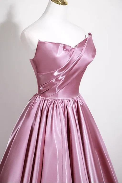 Shimmering A-line Strapless Sleeveless Bow Satin Floor-Length Prom Dress