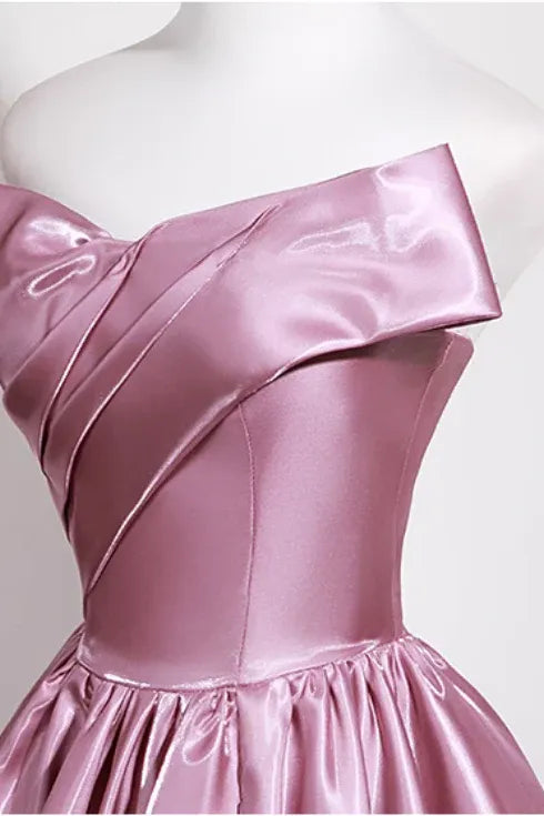 Shimmering A-line Strapless Sleeveless Bow Satin Floor-Length Prom Dress