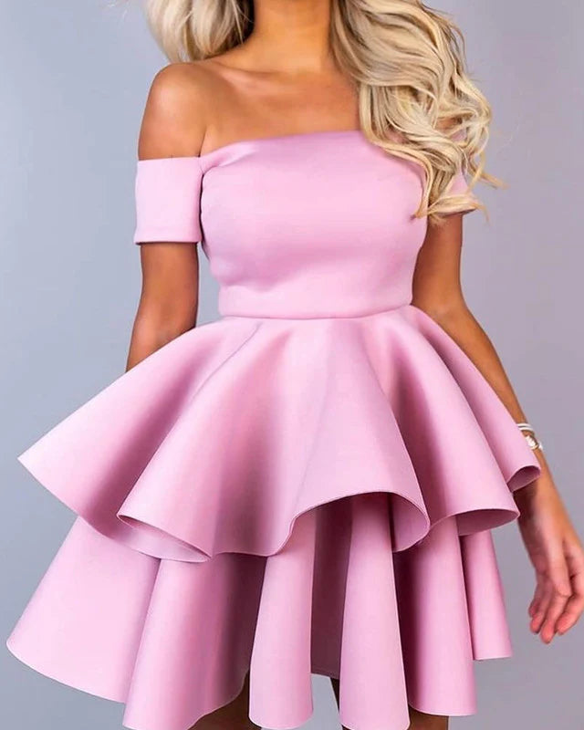 A-line Off The Shoulder Short Prom Dresses With Ruffles