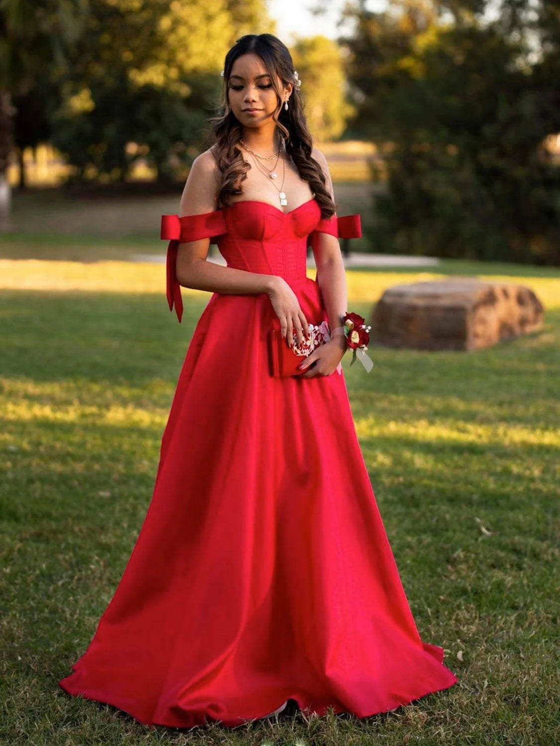 Simple A-Line Off the Shoulder Sleeveless Lace Up Floor-Length Prom Dress