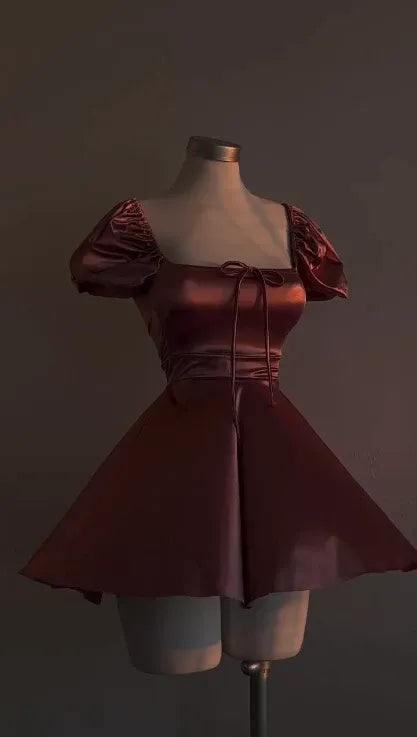 Simple A Line Off the Shoulder Sleeveless Satin Short-Mini Homecoming Dress