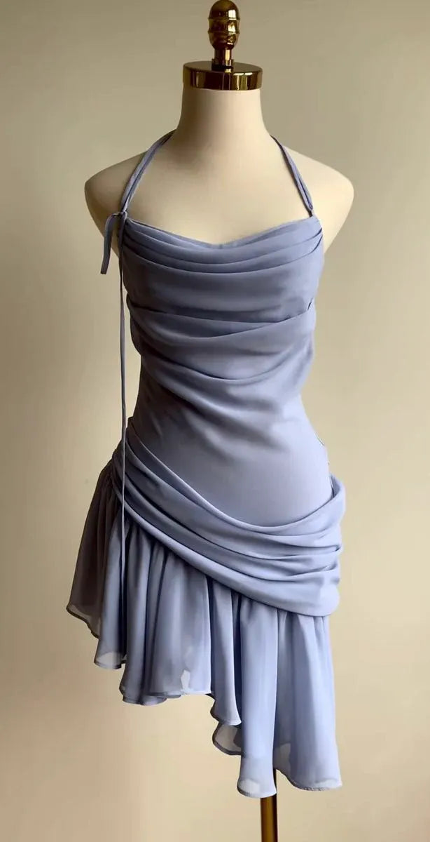 Simple Sheath Halter Neck Sleeveless Chiffon Short-Mini Homecoming Dress