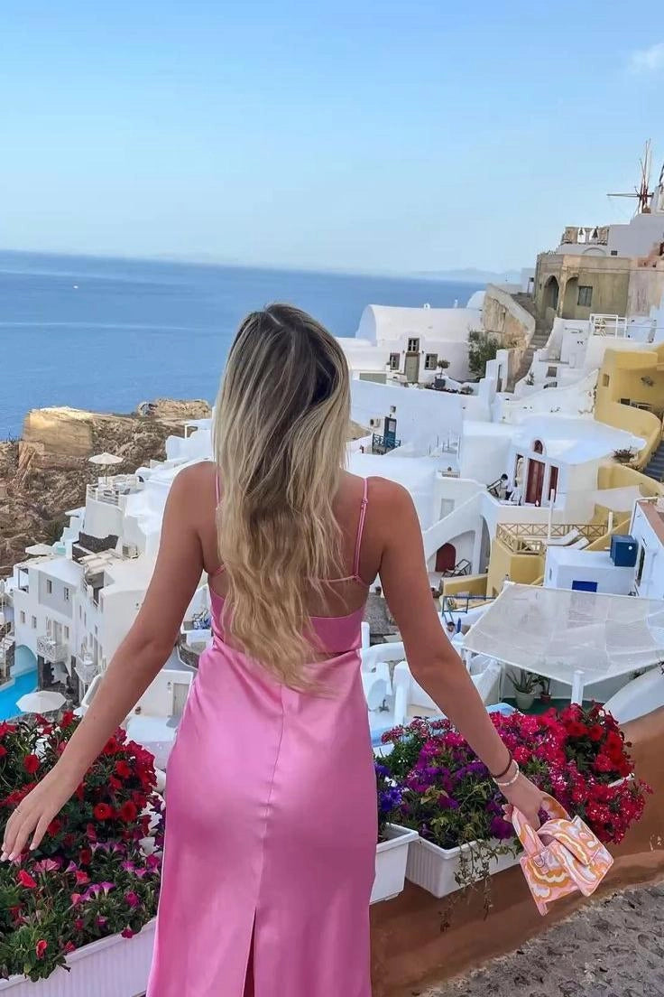 Simple Sheath Spaghetti Straps Sleeveless Backless Floor-Length Evening Dress