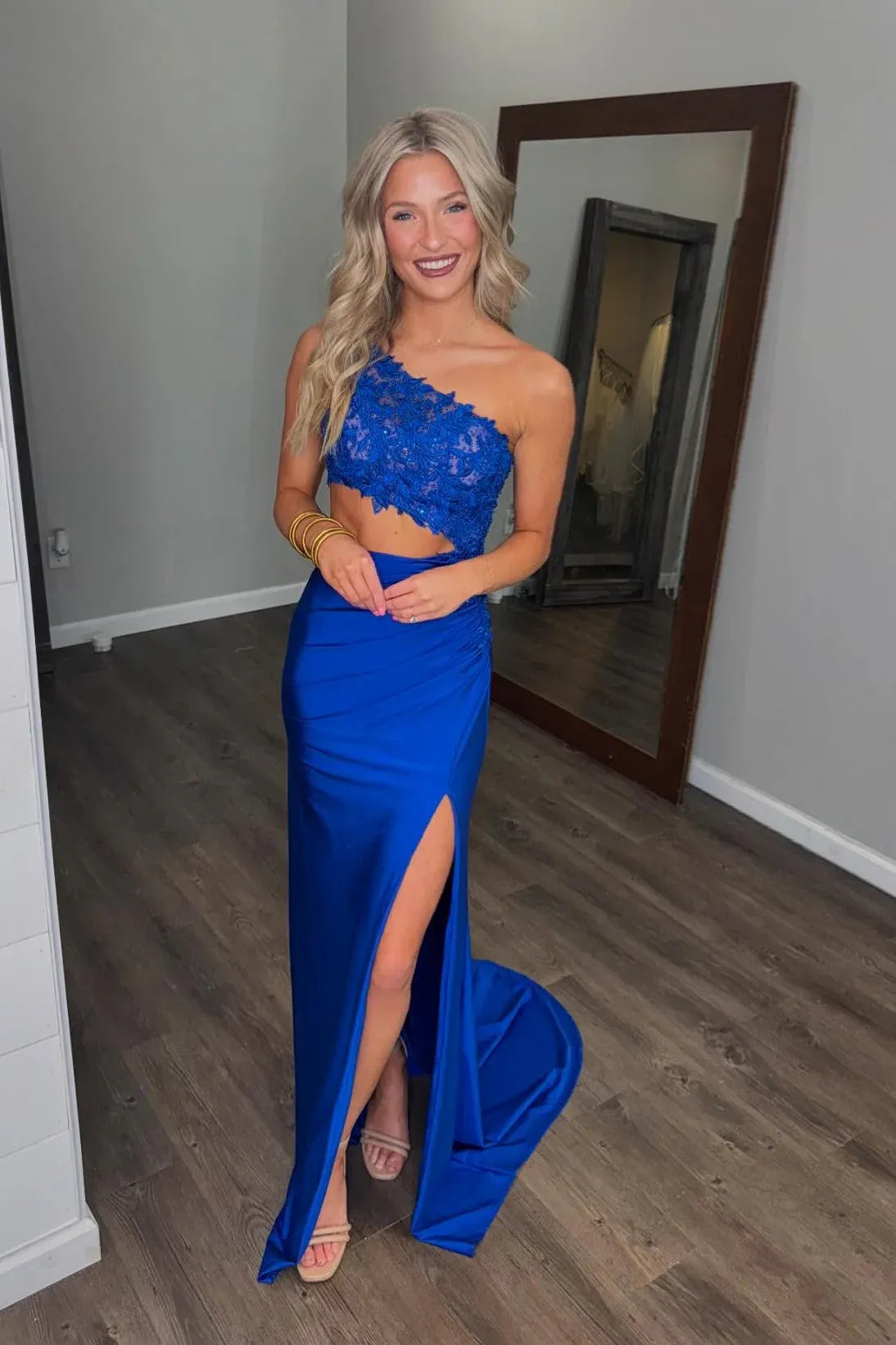 Stylish Mermaid One Shoulder Sleeveless Backless Sweep/Brush Train Prom Dress