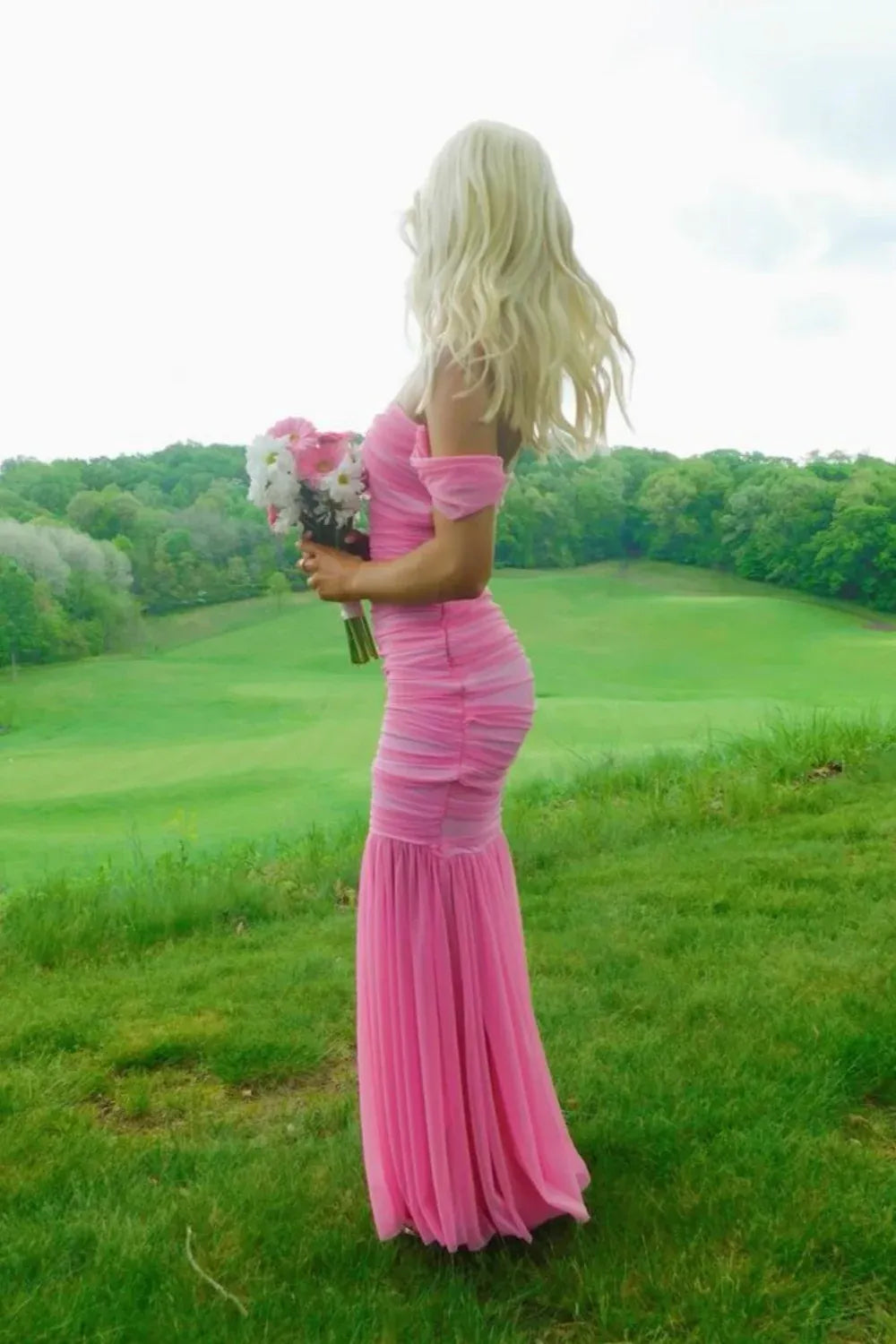 Unique Sheath Off Shoulder Sleeveless Backless Floor-Length Prom Dress