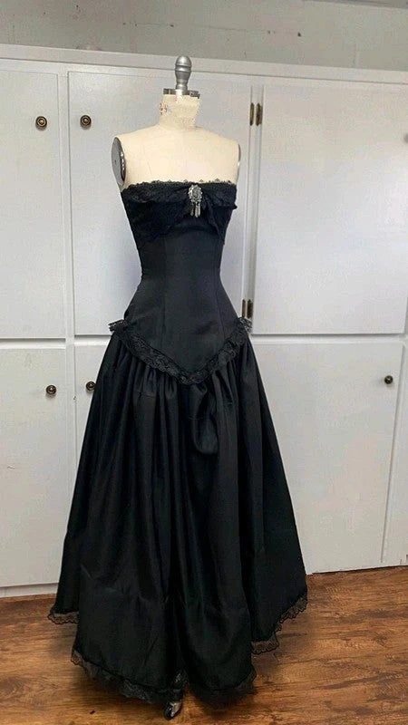 Vintage Empire Strapless Sleeveless Satin Floor-Length Prom Dress