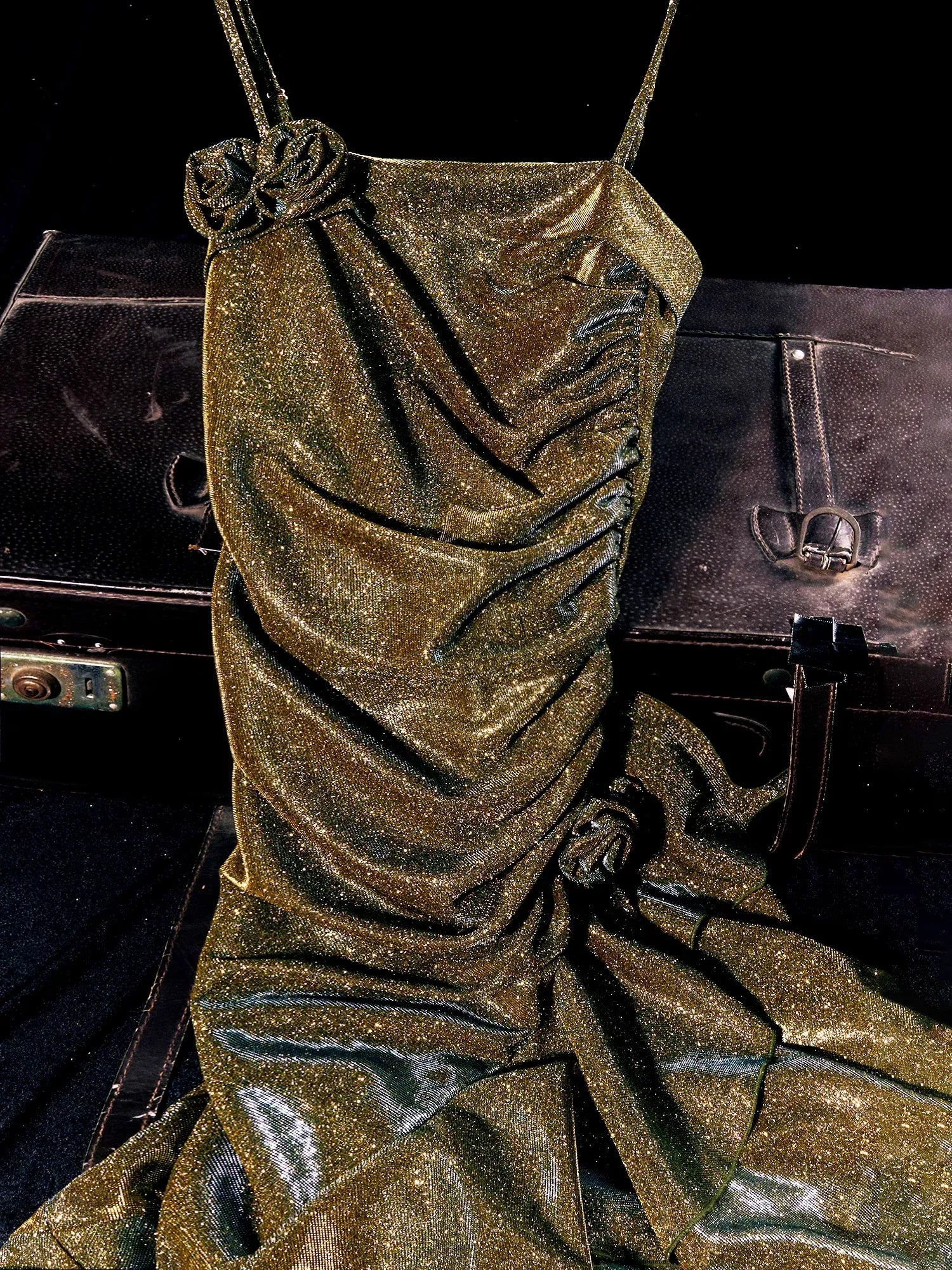 Vintage Mermaid/Trumpet Spaghetti Straps Sleeveless Satin Slit Floor-Length Prom Dress