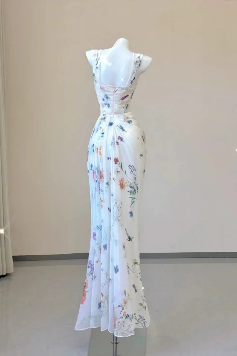 Vintage Mermaid/Trumpet Square Neck Sleeveless Backless Chiffon Floor-Length Prom Dress