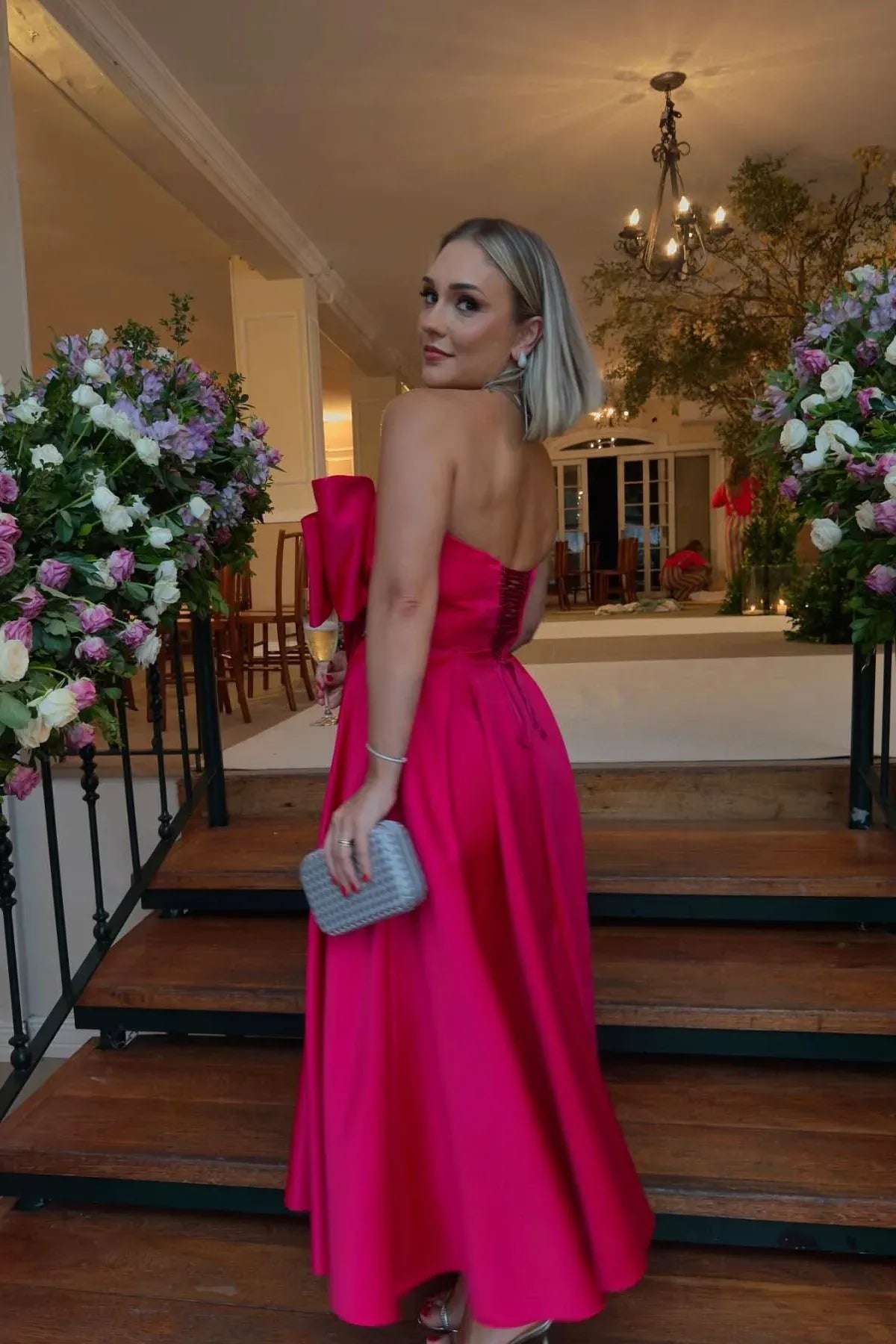 Wonderful A-line Strapless Sleeveless Bow Satin Ankle-Length Prom Dress