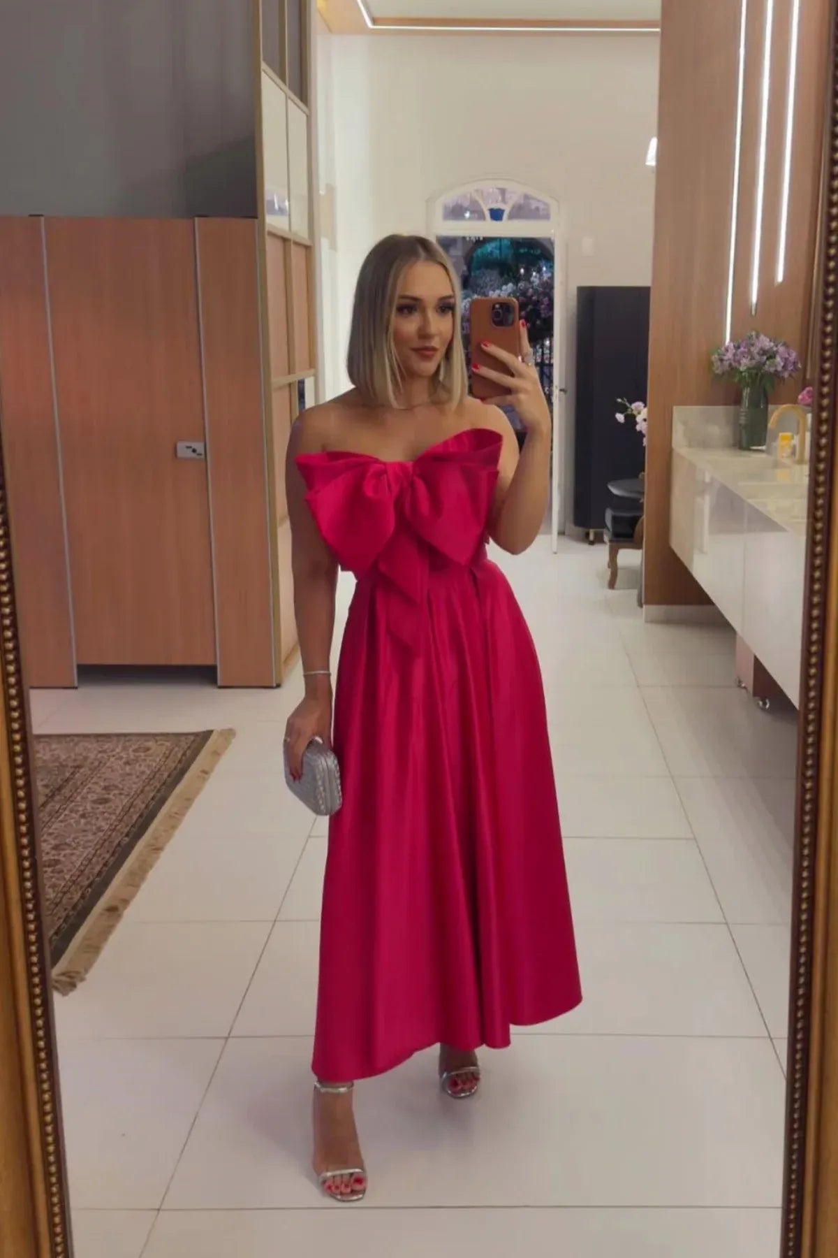 Wonderful A-line Strapless Sleeveless Bow Satin Ankle-Length Prom Dress